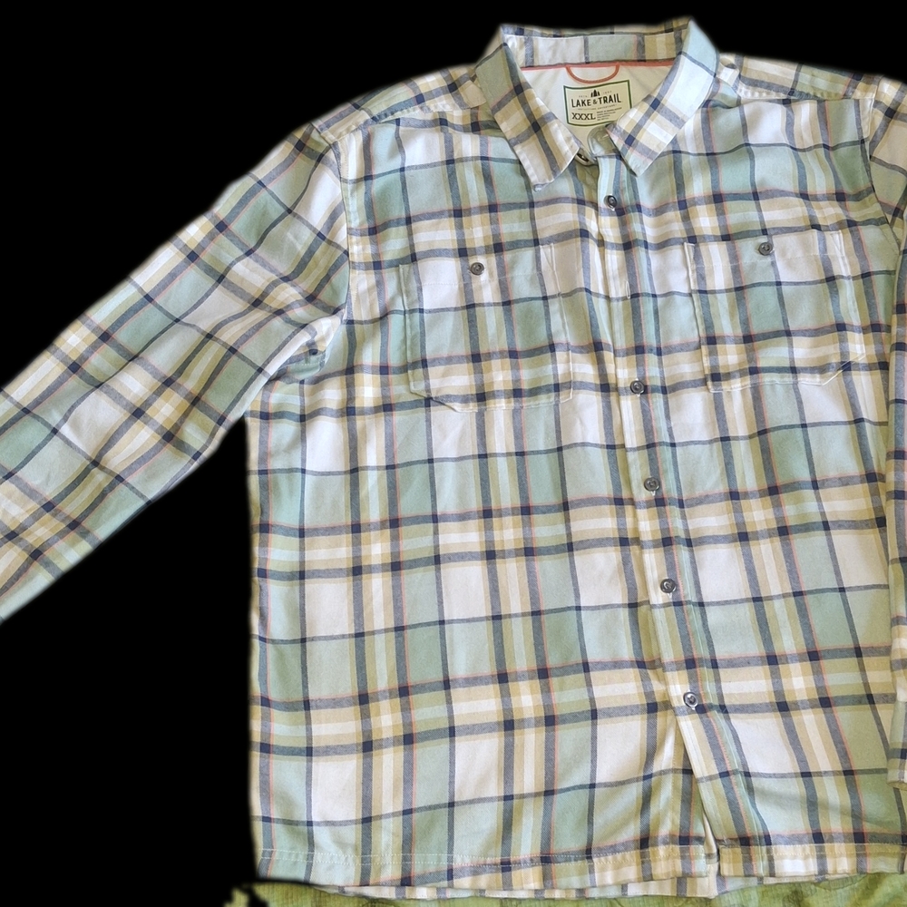 Lake & Trail  Casual Plaid Shirt - Blue, Green, and Yellow